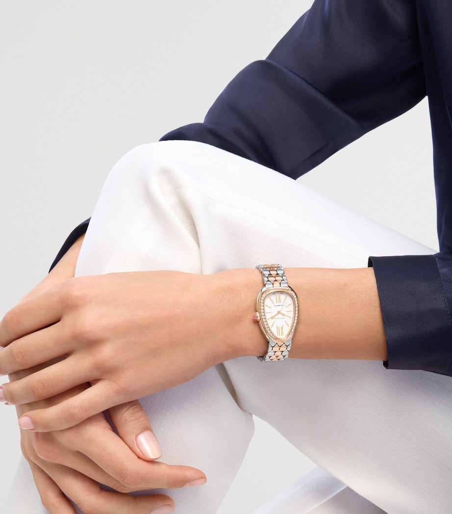 Bvlgari Stainless Steel, Rose Gold and Diamond Serpenti Seduttori Watch 34mm