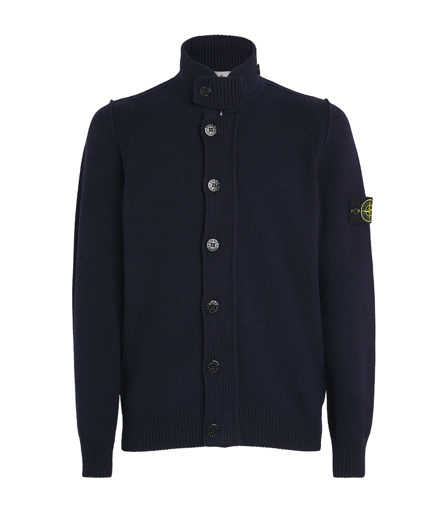 Stone Island Navy Wool-Blend Zip-Up Cardigan