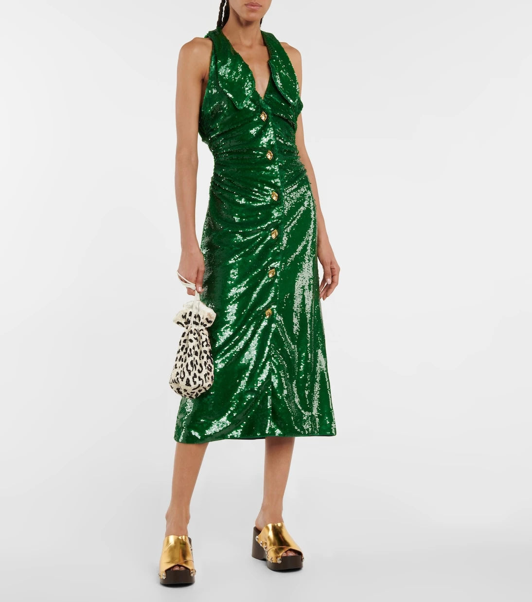 Ganni - Sequined ruched midi dress