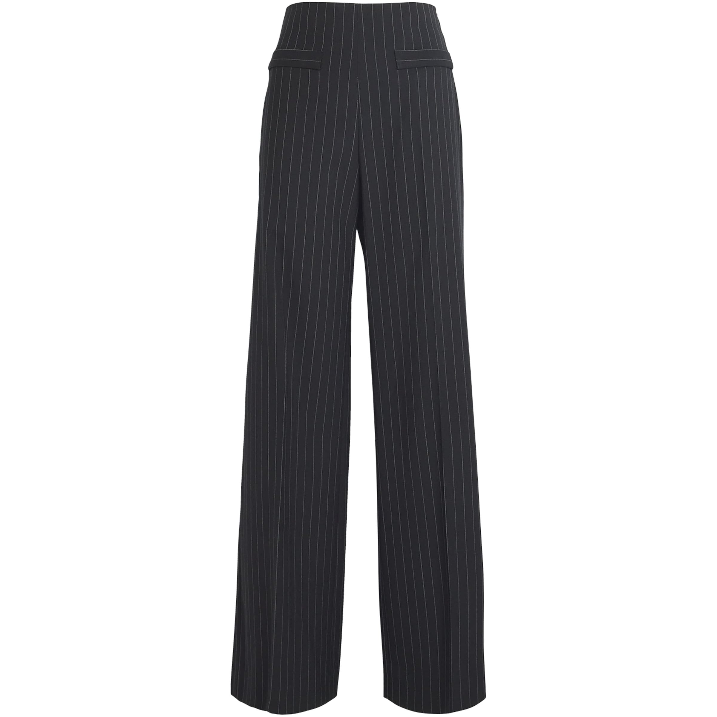 Black Pinstripe Wide-Leg Tailored Trousers