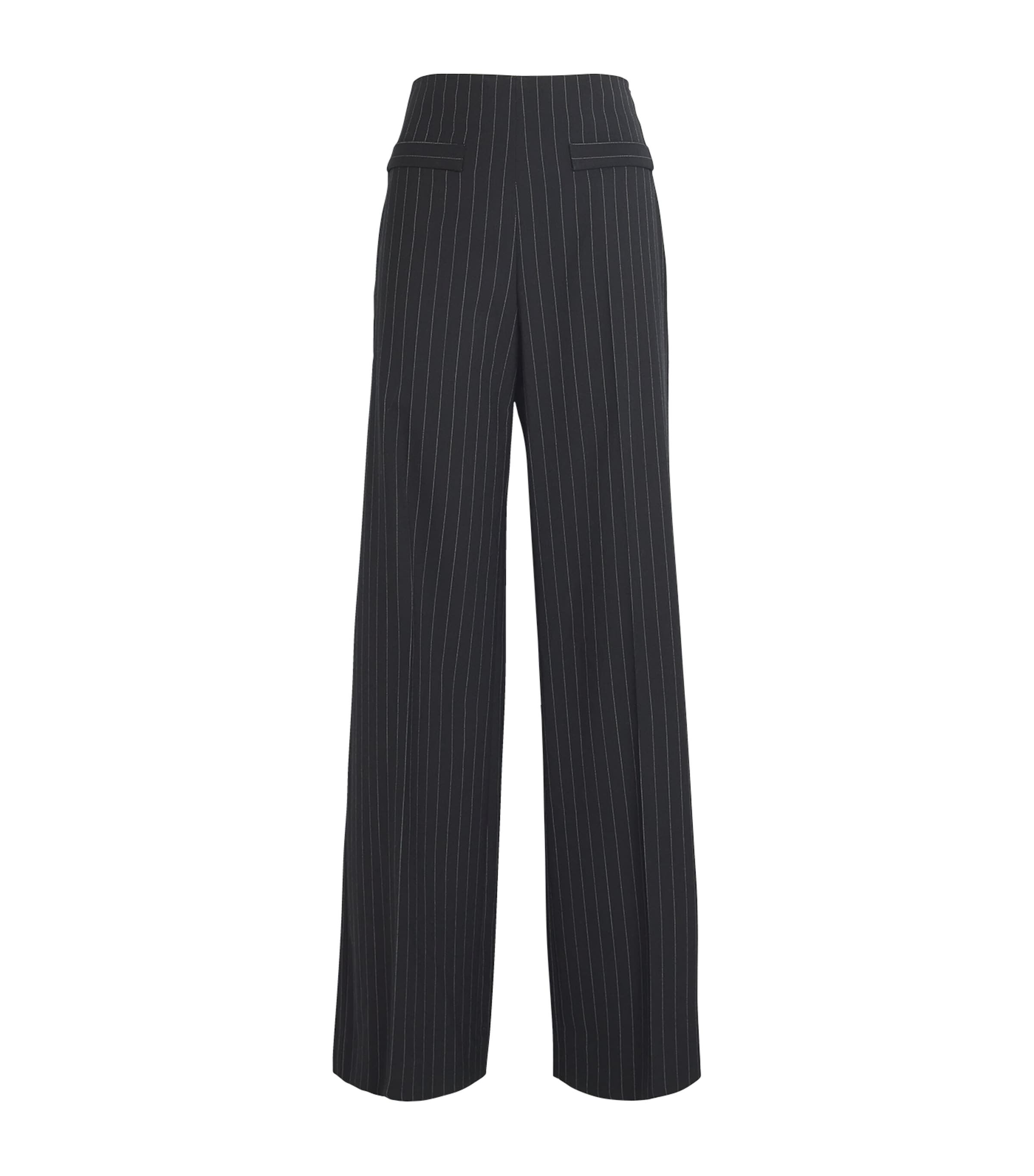 Black Pinstripe Wide-Leg Tailored Trousers