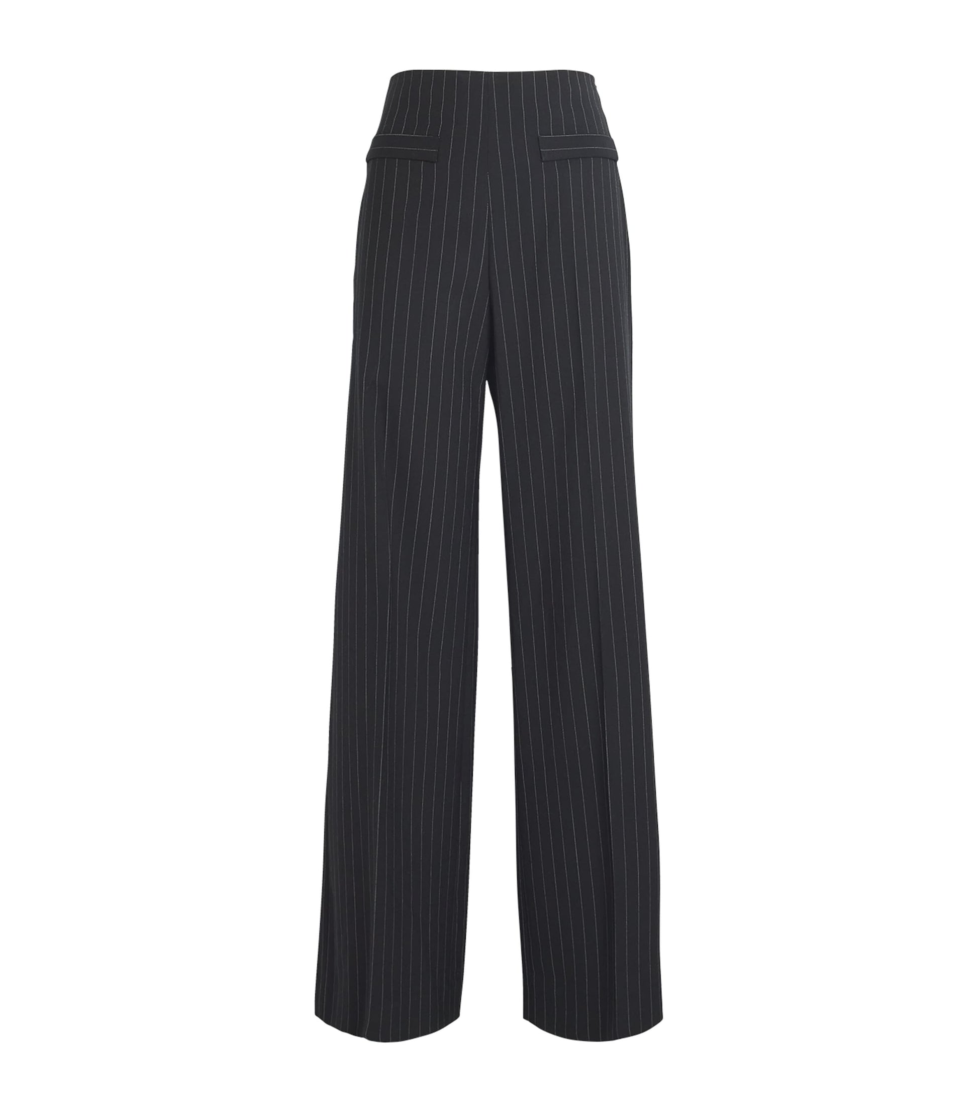 Black Pinstripe Wide-Leg Tailored Trousers