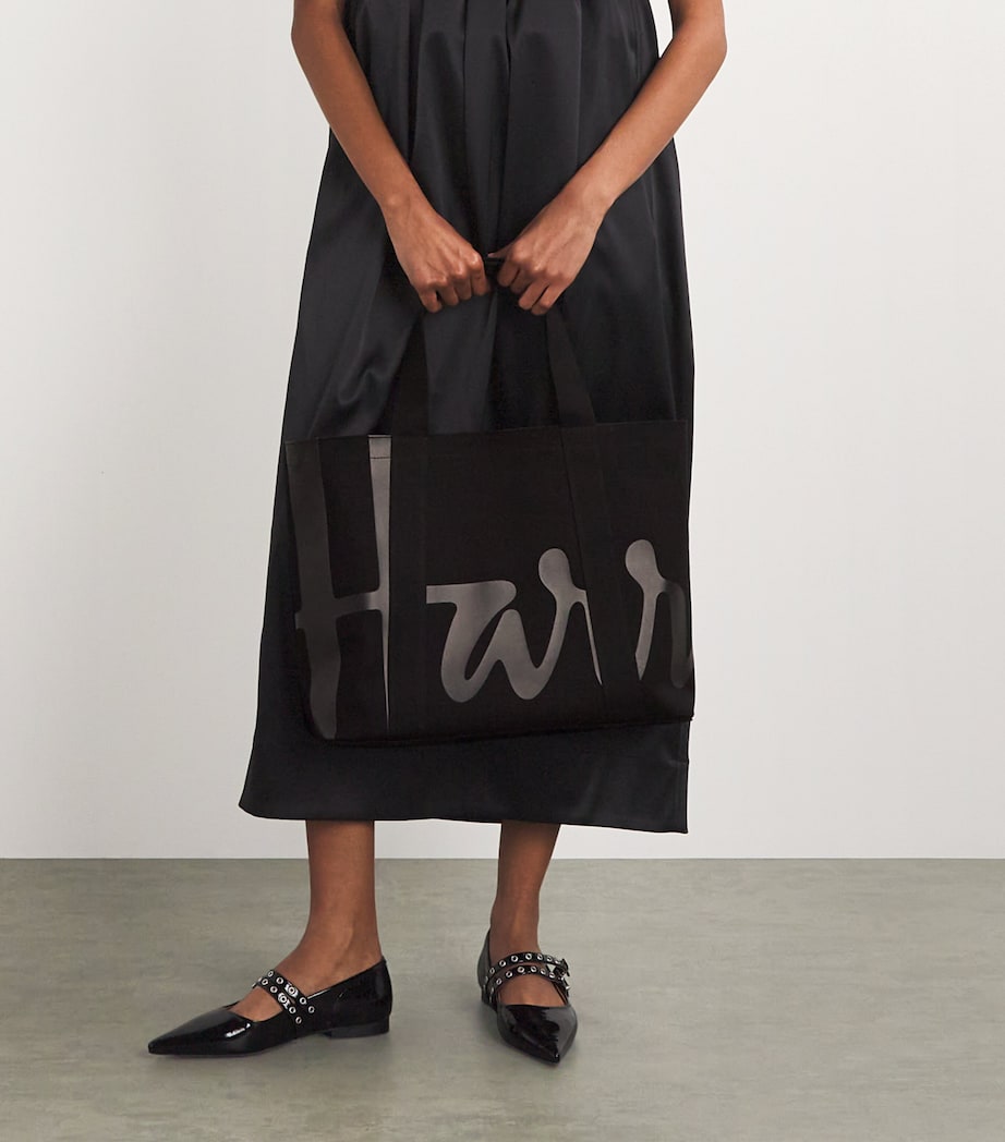 Black Medium Cotton Logo Tote Bag