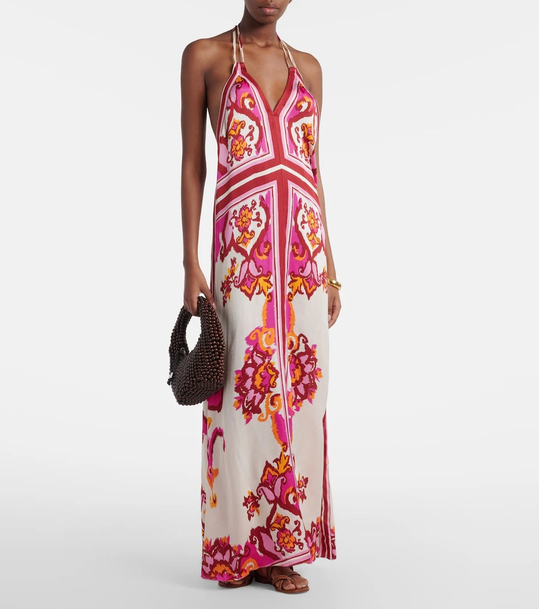 Poupette St Barth - Mary printed halterneck satin maxi dress