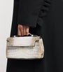 Analeena Grey Crocodile Leather Top-Handle Bag