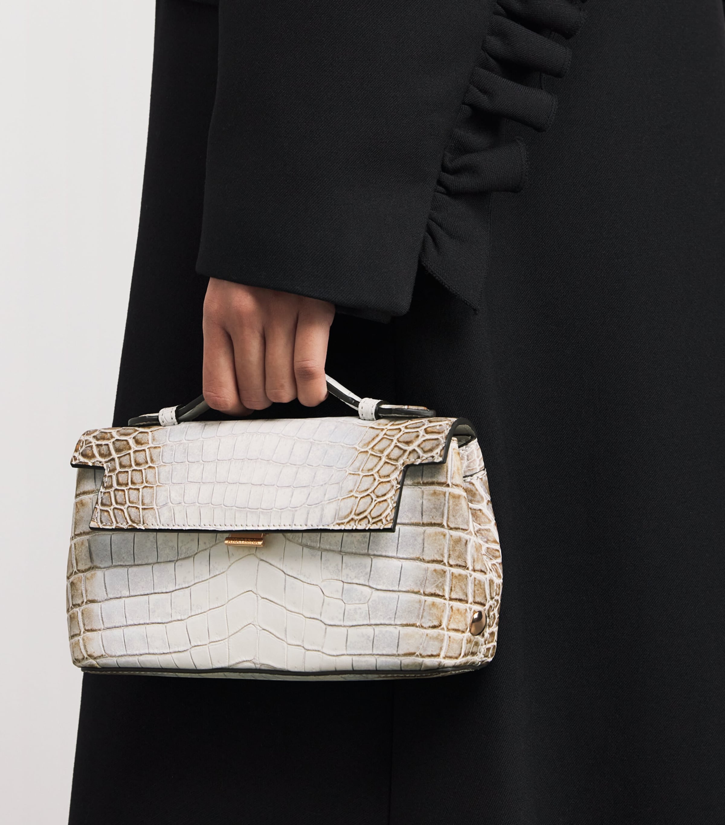 Analeena Grey Crocodile Leather Top-Handle Bag