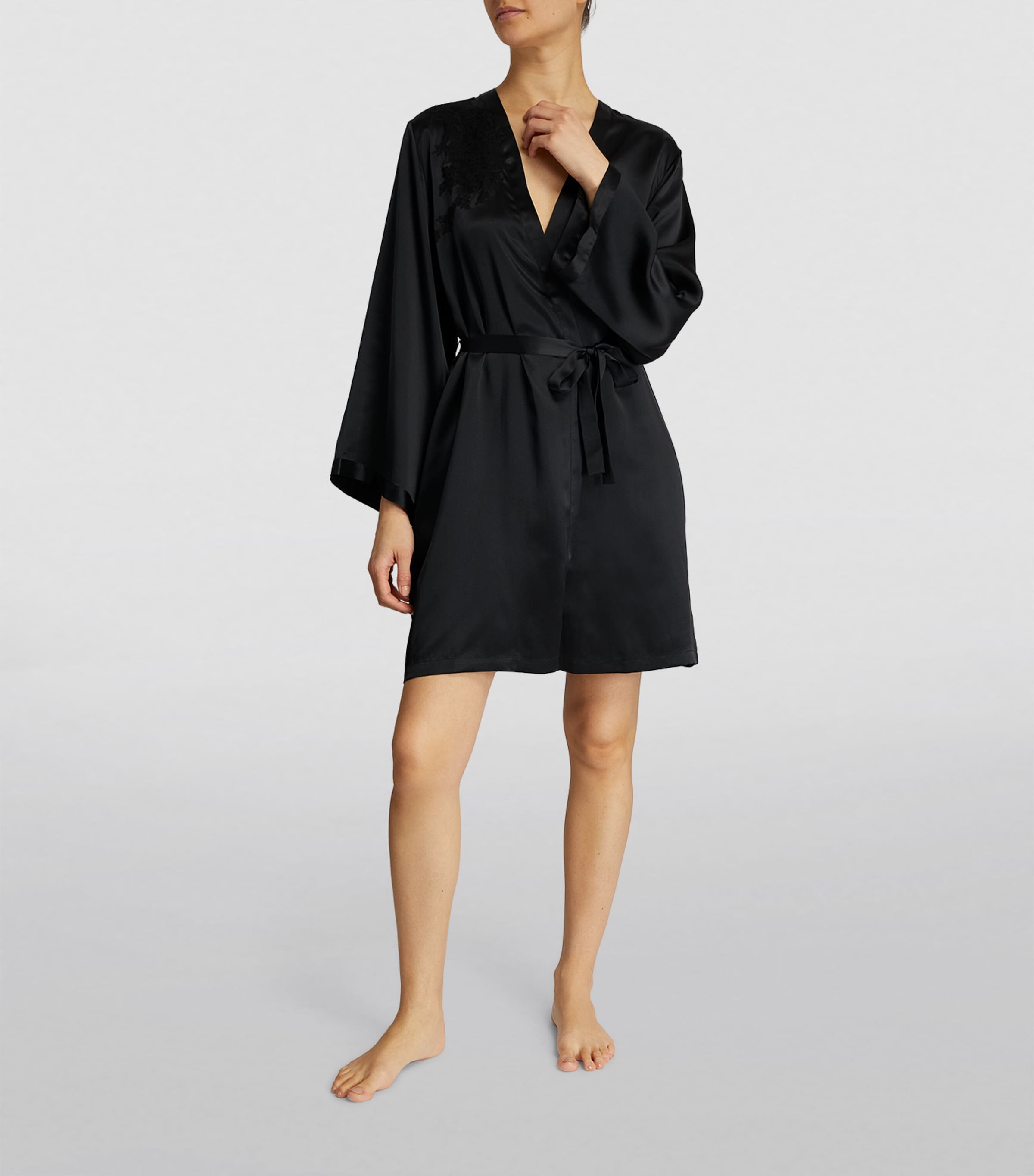 Black Silk Lace-Trim Robe