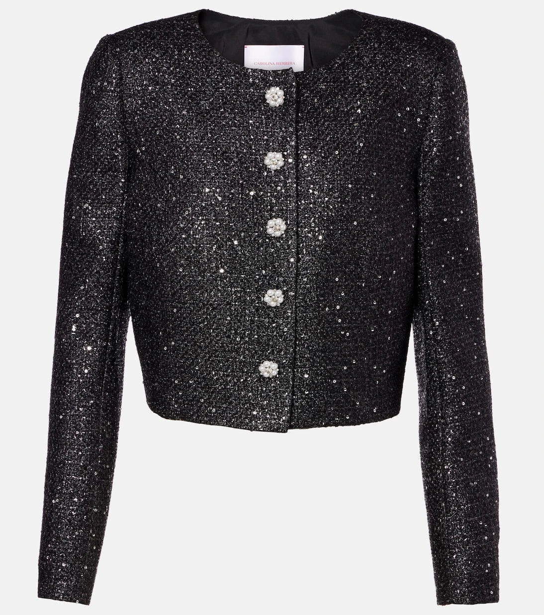 Carolina Herrera - Sequined cropped lamé tweed jacket