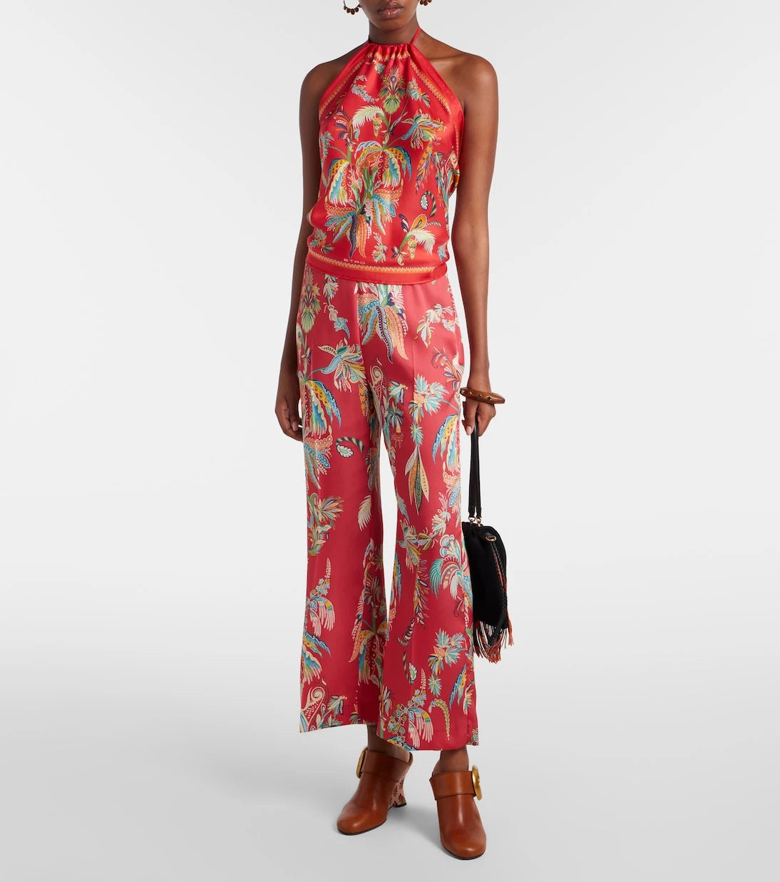 Etro - Printed halterneck silk twill top