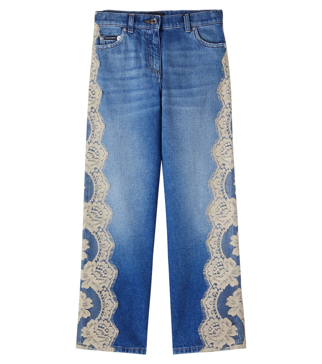 Dolce&Gabbana Kids - Lace-trimmed straight jeans