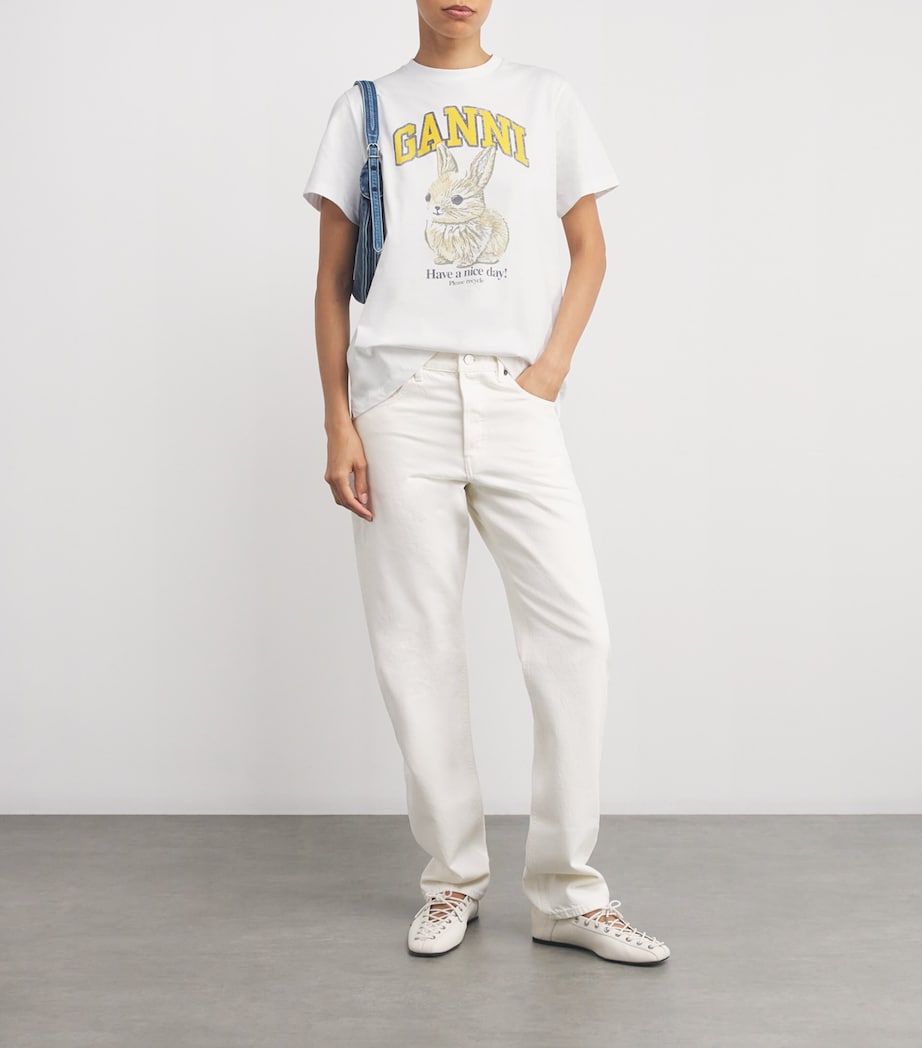 GANNI White Organic Cotton Bunny T-Shirt