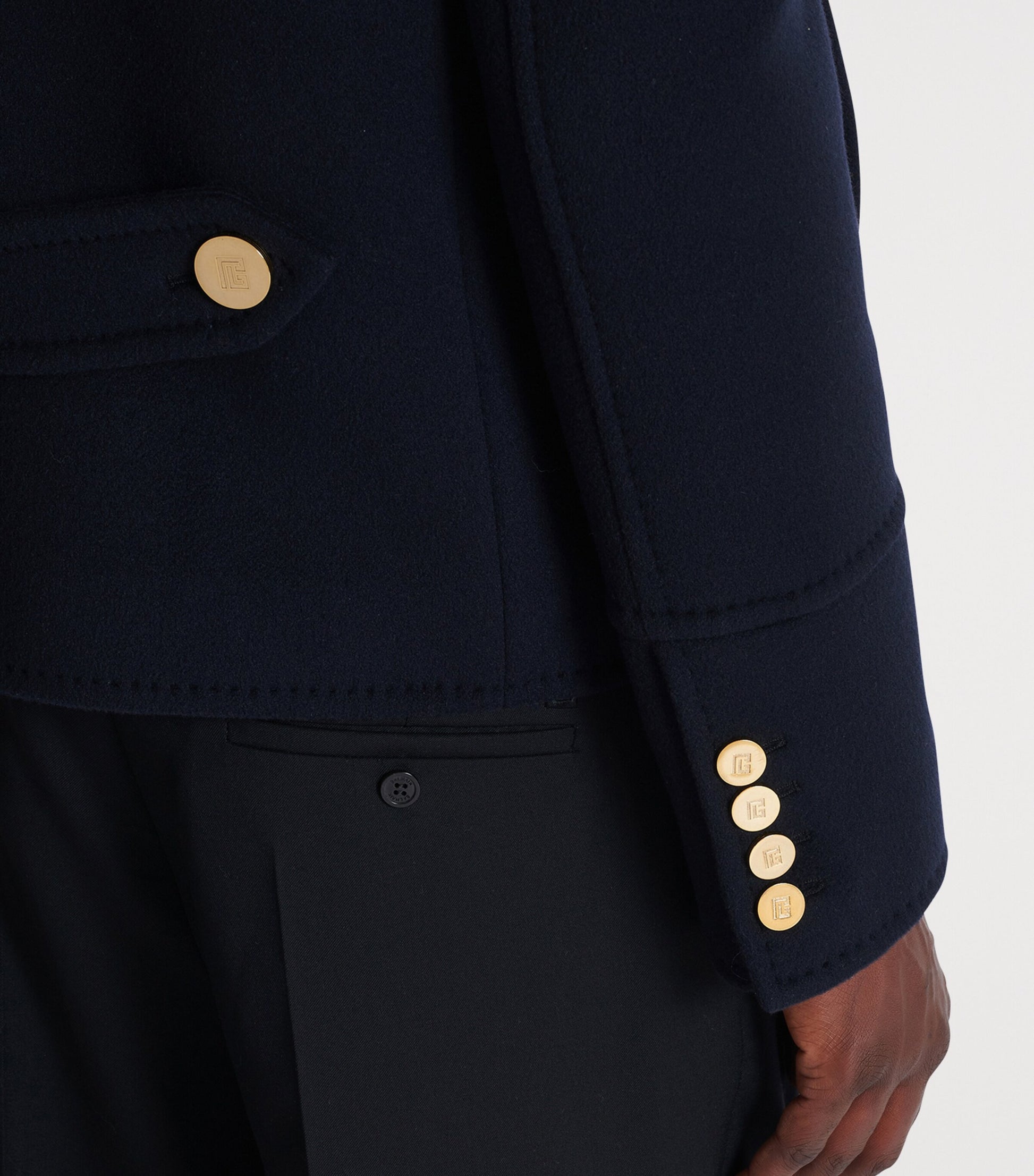 Navy Virgin Wool-Cashmere Reefer Jacket