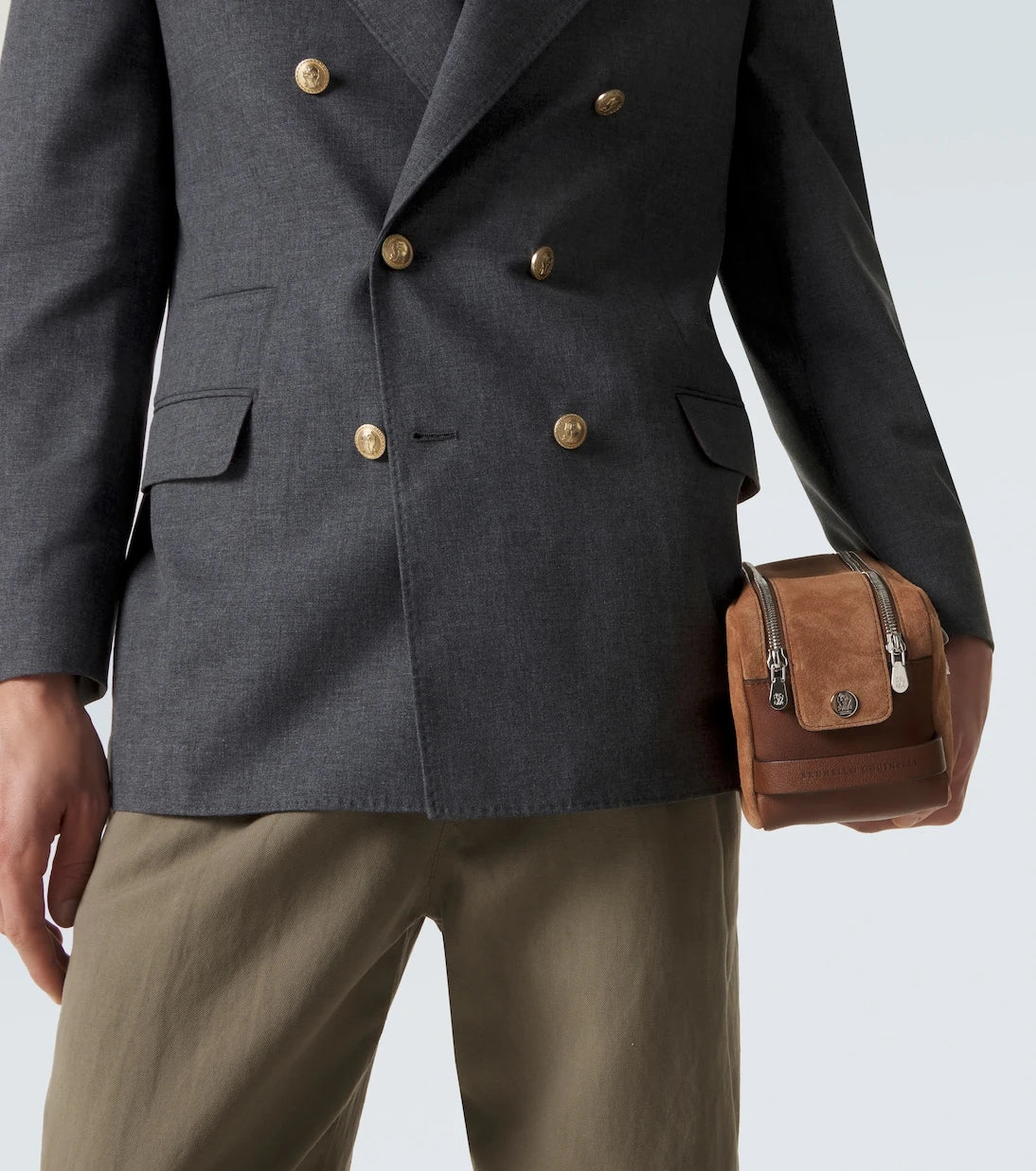 Brunello Cucinelli - Leather-trimmed suede toiletry bag