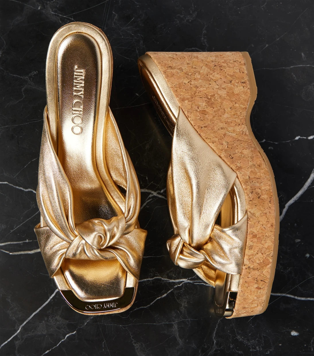Jimmy Choo - Avenue metallic leather wedge sandals