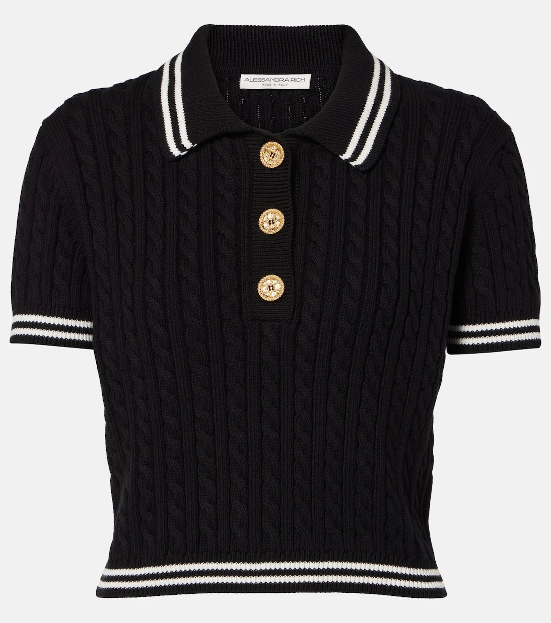 Alessandra Rich - Cable-knit cropped cotton polo shirt