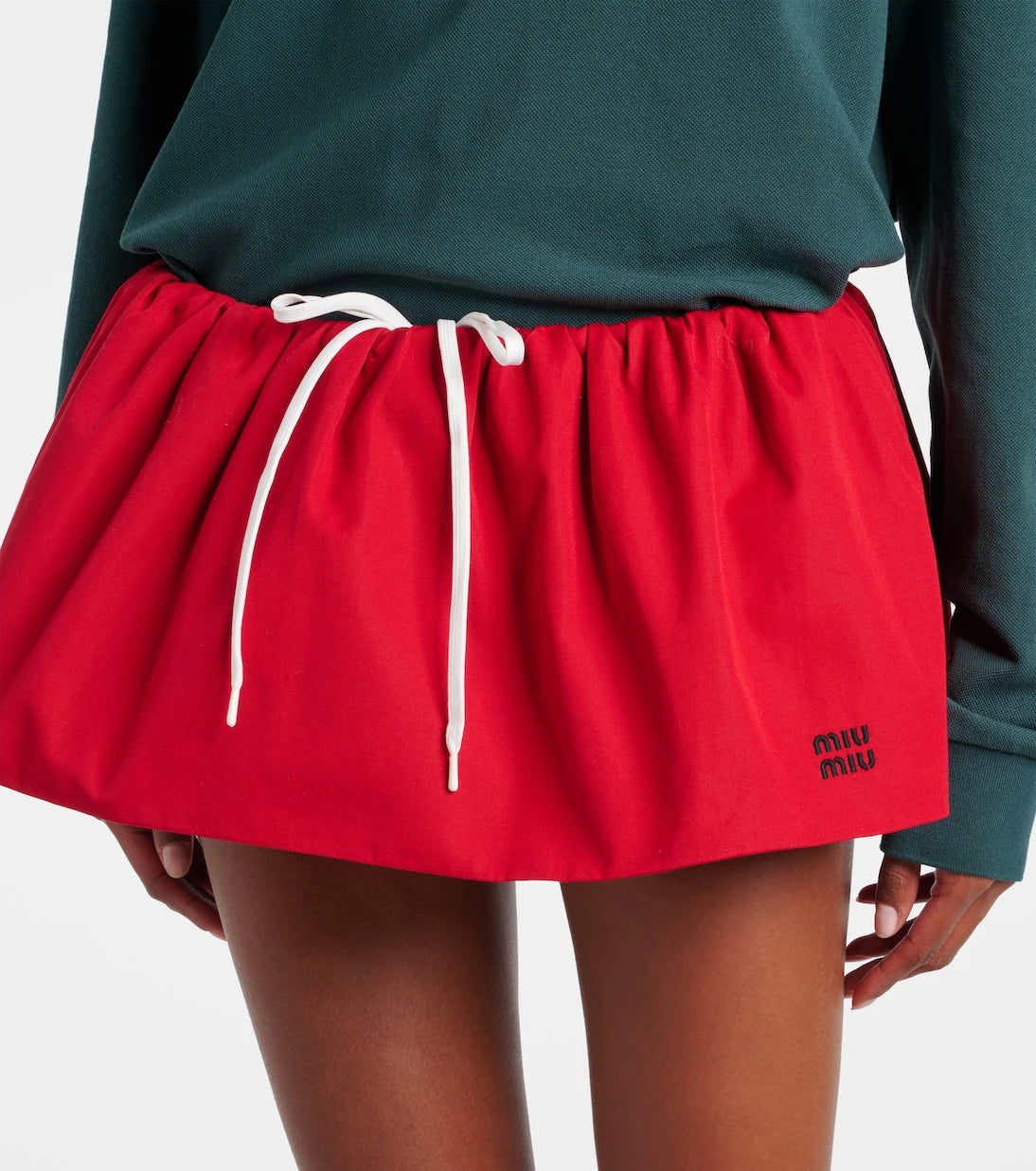 Miu Miu - Gathered cotton poplin miniskirt