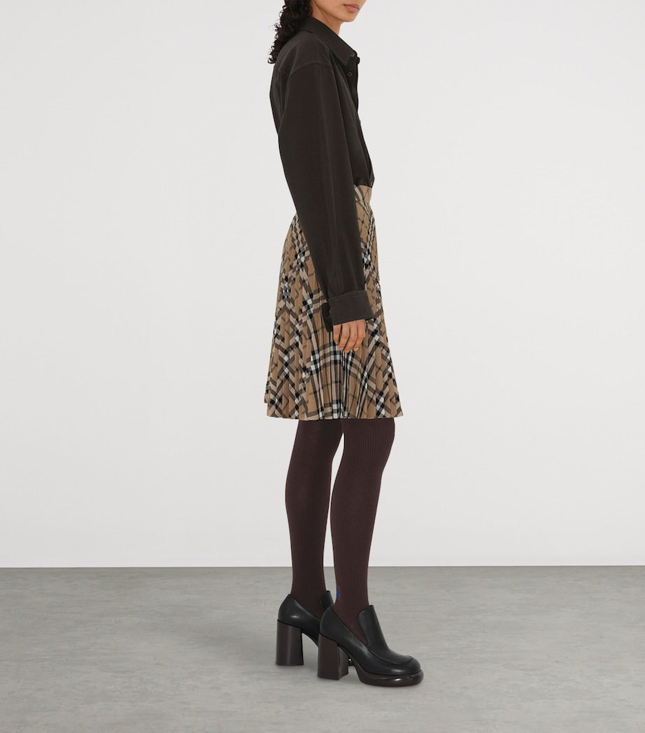 Burberry Beige Check Pleated Mini Skirt