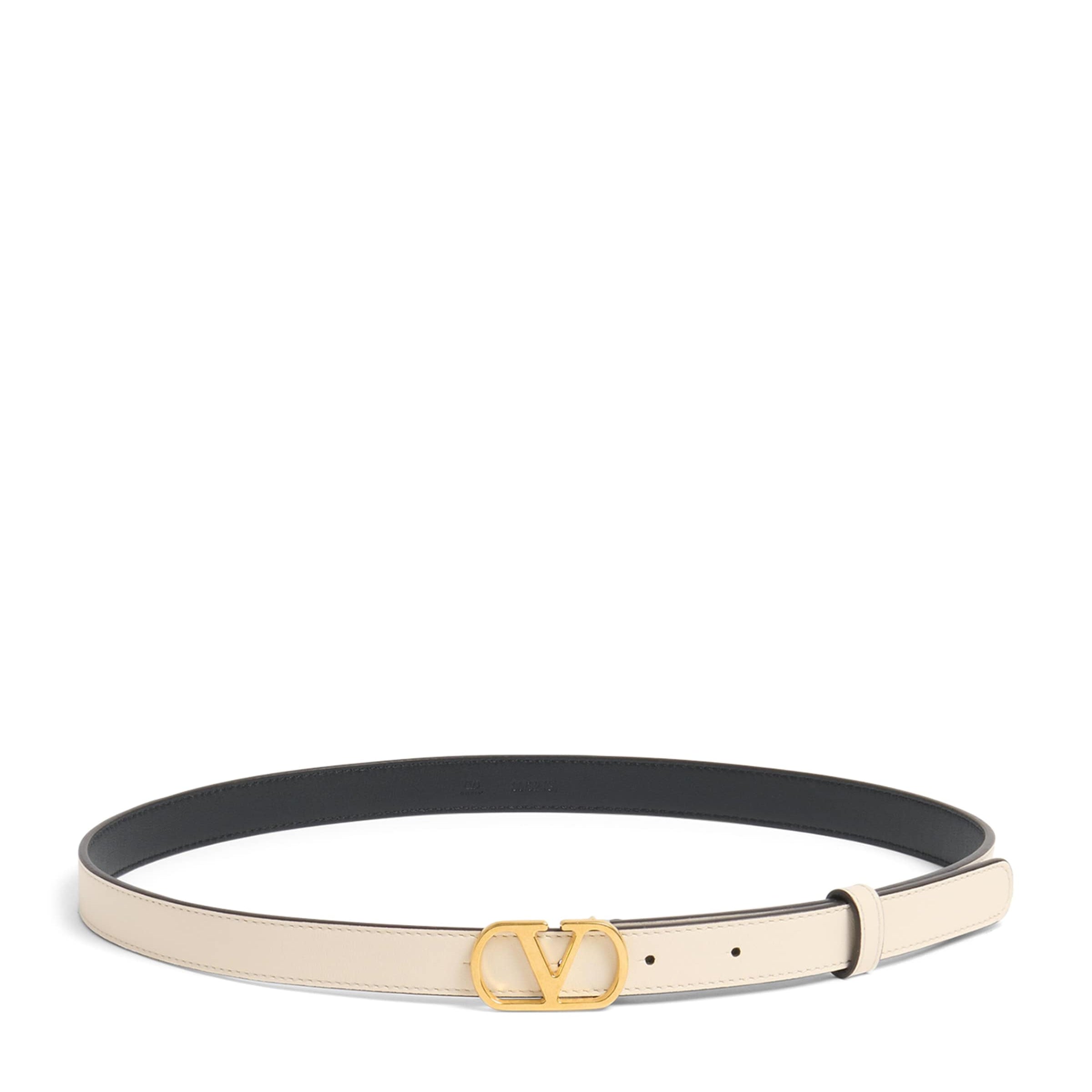 Ivory Leather VLogo Signature Belt