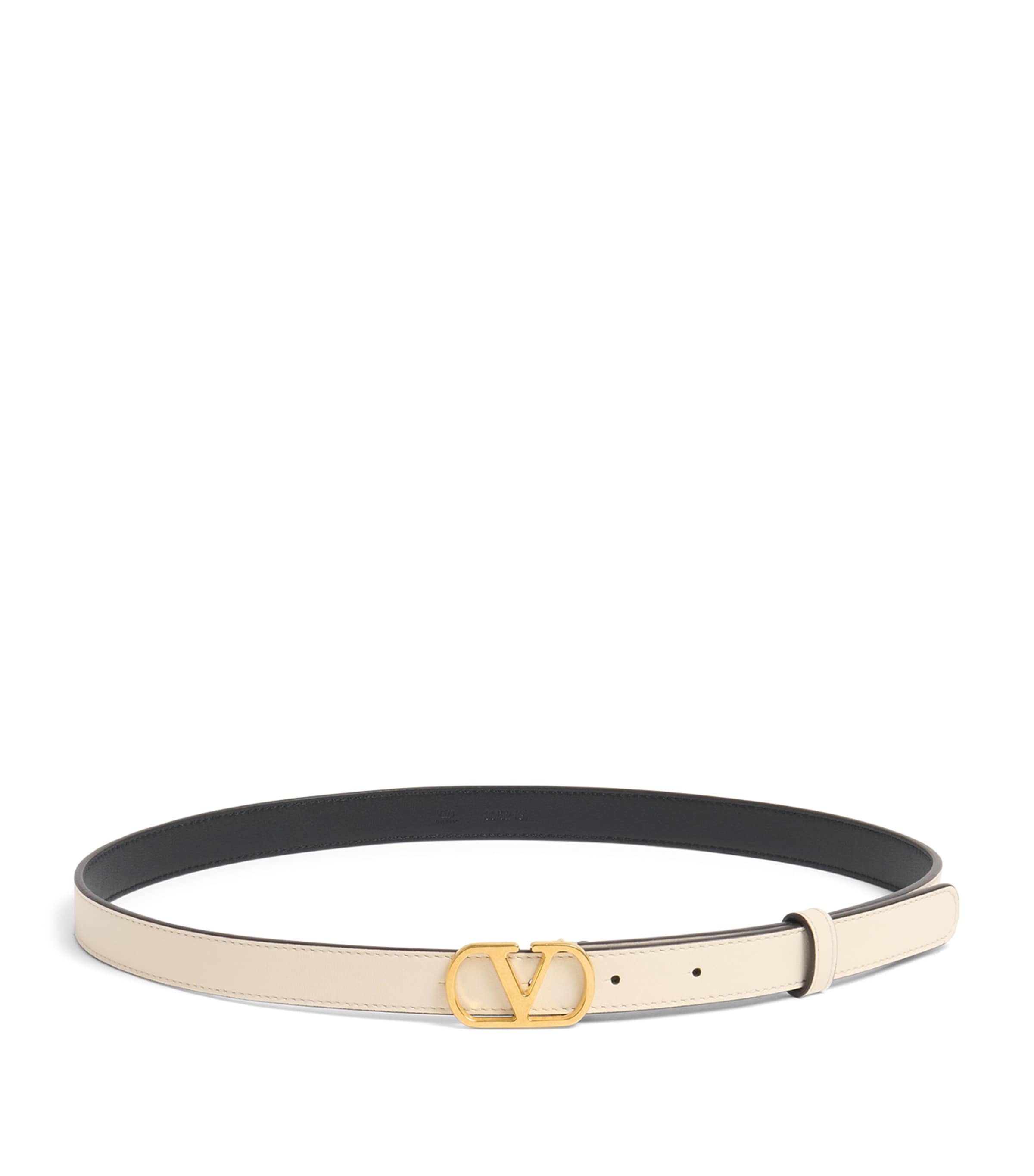 Ivory Leather VLogo Signature Belt