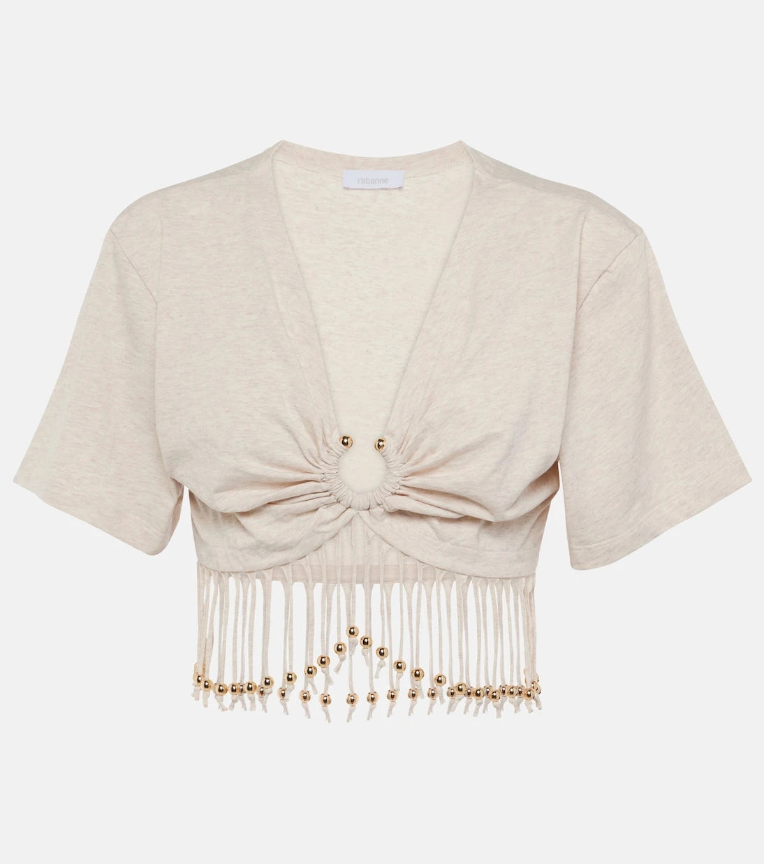 Rabanne - Fringed beaded cotton jersey crop top