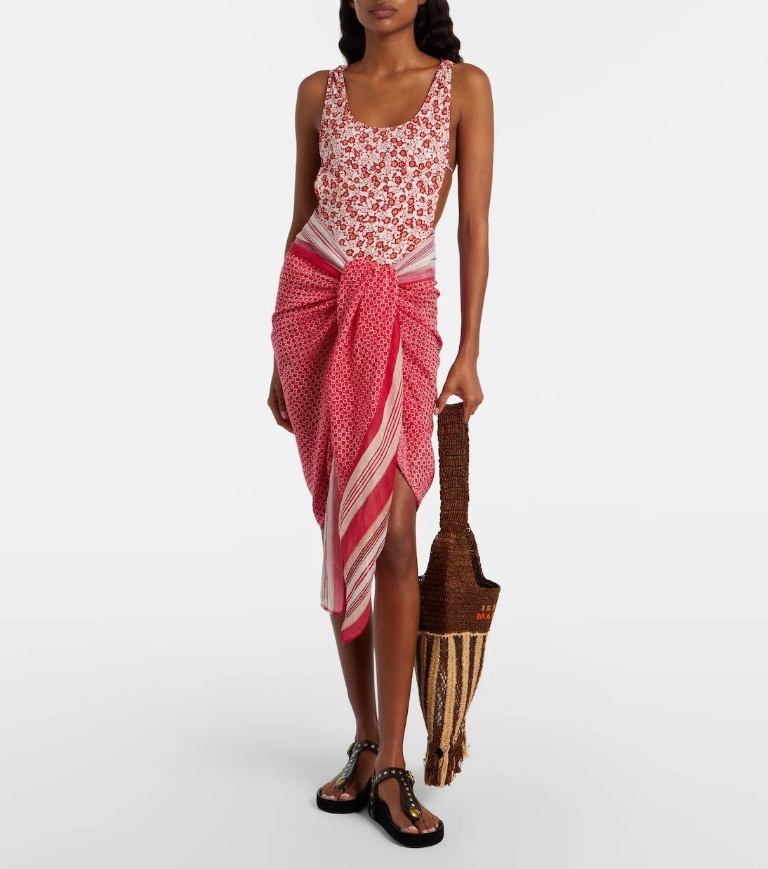 Isabel Marant - Praia striped raffia tote bag
