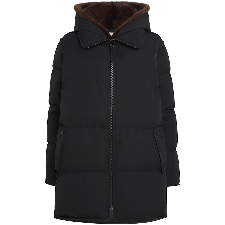 Yves Salomon Black Down-Mink Technical Puffer Jacket (76cm)