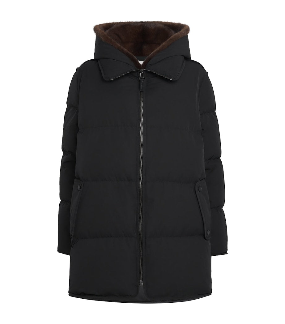Yves Salomon Black Down-Mink Technical Puffer Jacket (76cm)