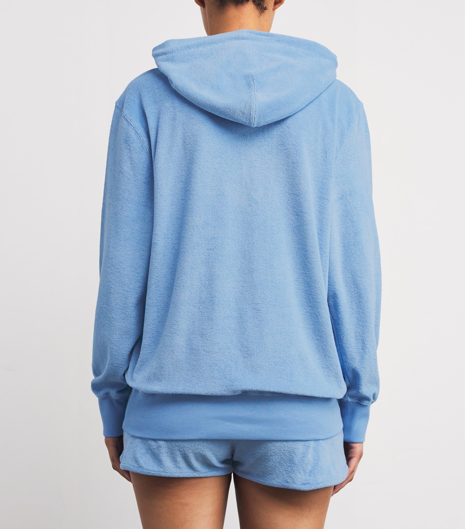 Hunza G Blue Cotton Terry Towelling Hoodie