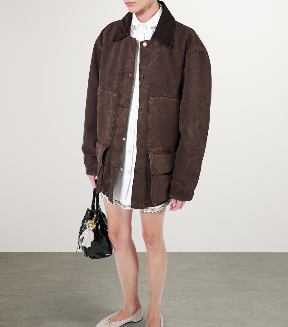 Prada Brown Shearling-Trim Barn Jacket
