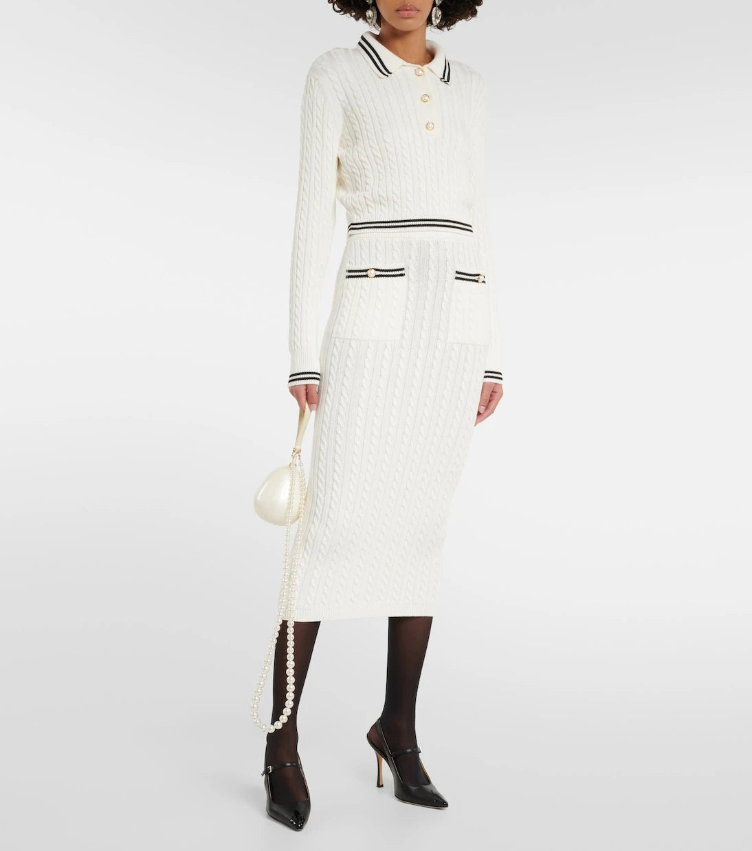 Alessandra Rich - Striped cable-knit cotton midi skirt