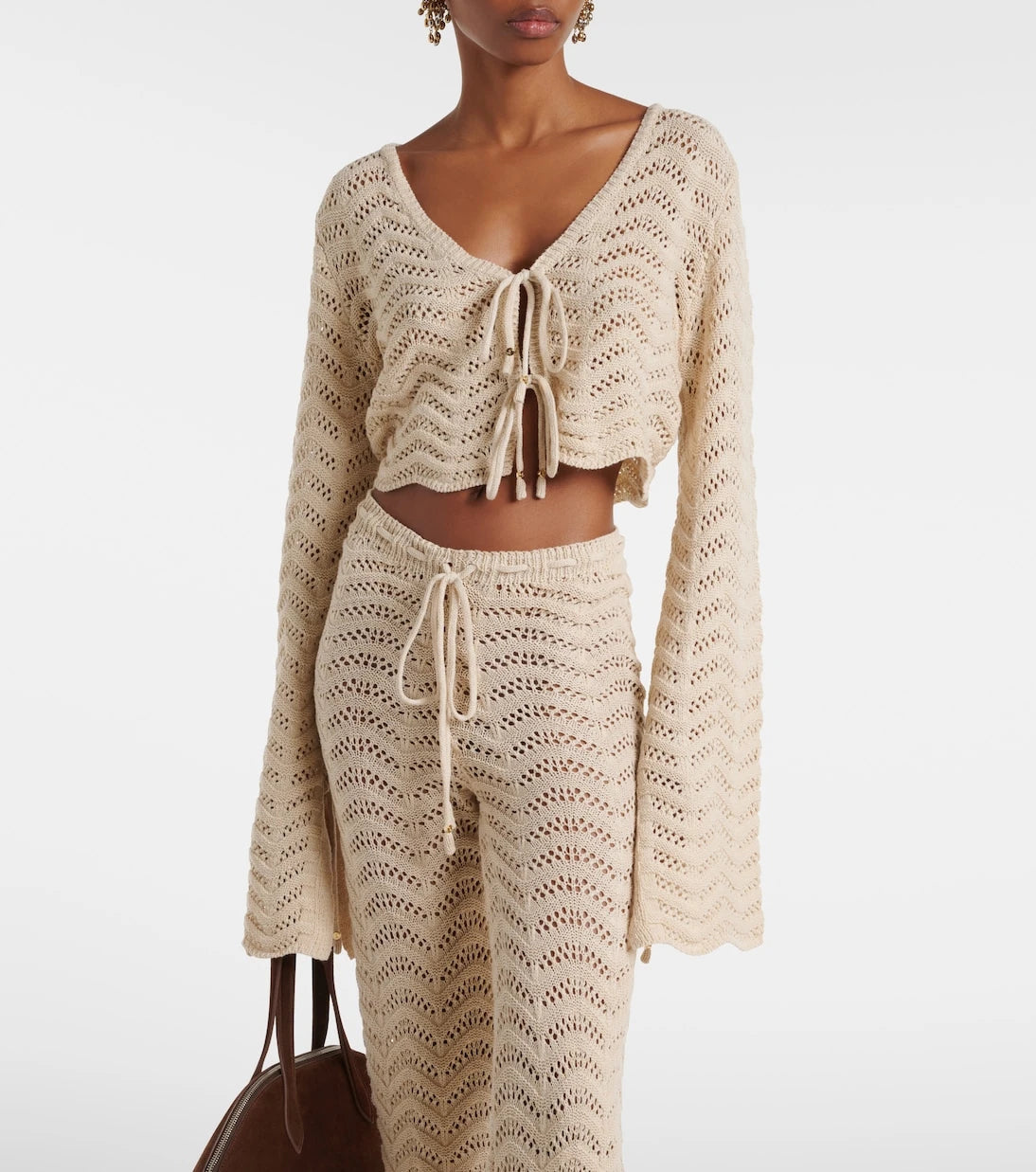 Bananhot - Miana open-knit cotton-blend crop top