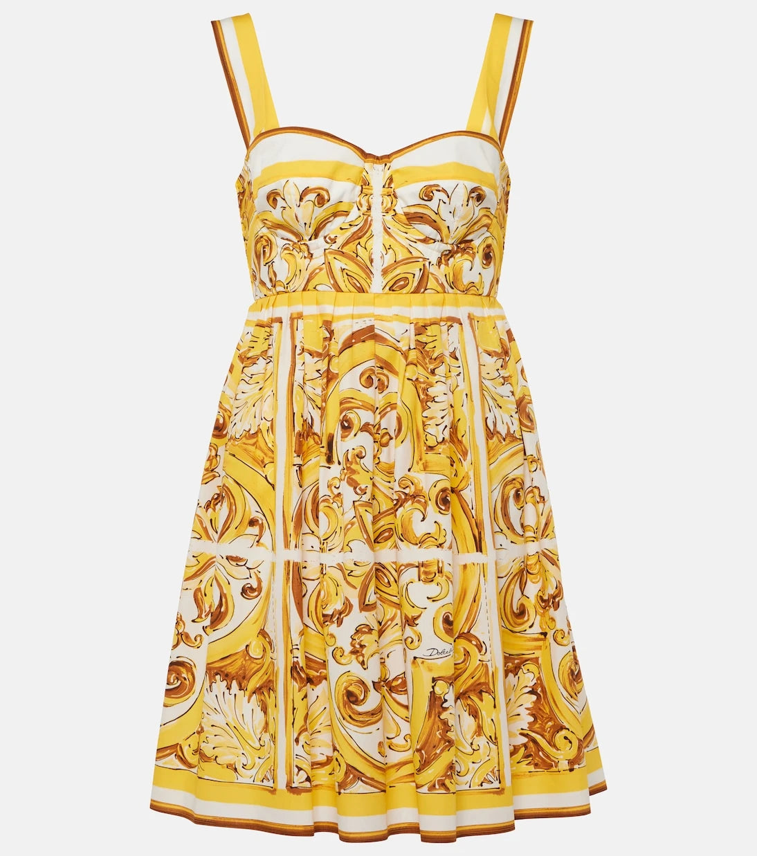 Dolce&Gabbana - فستان قصير من البوبلين القطني بنقشة مايوليكا