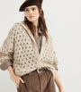 Beige Mohair-Blend Dazzling Net Cardigan