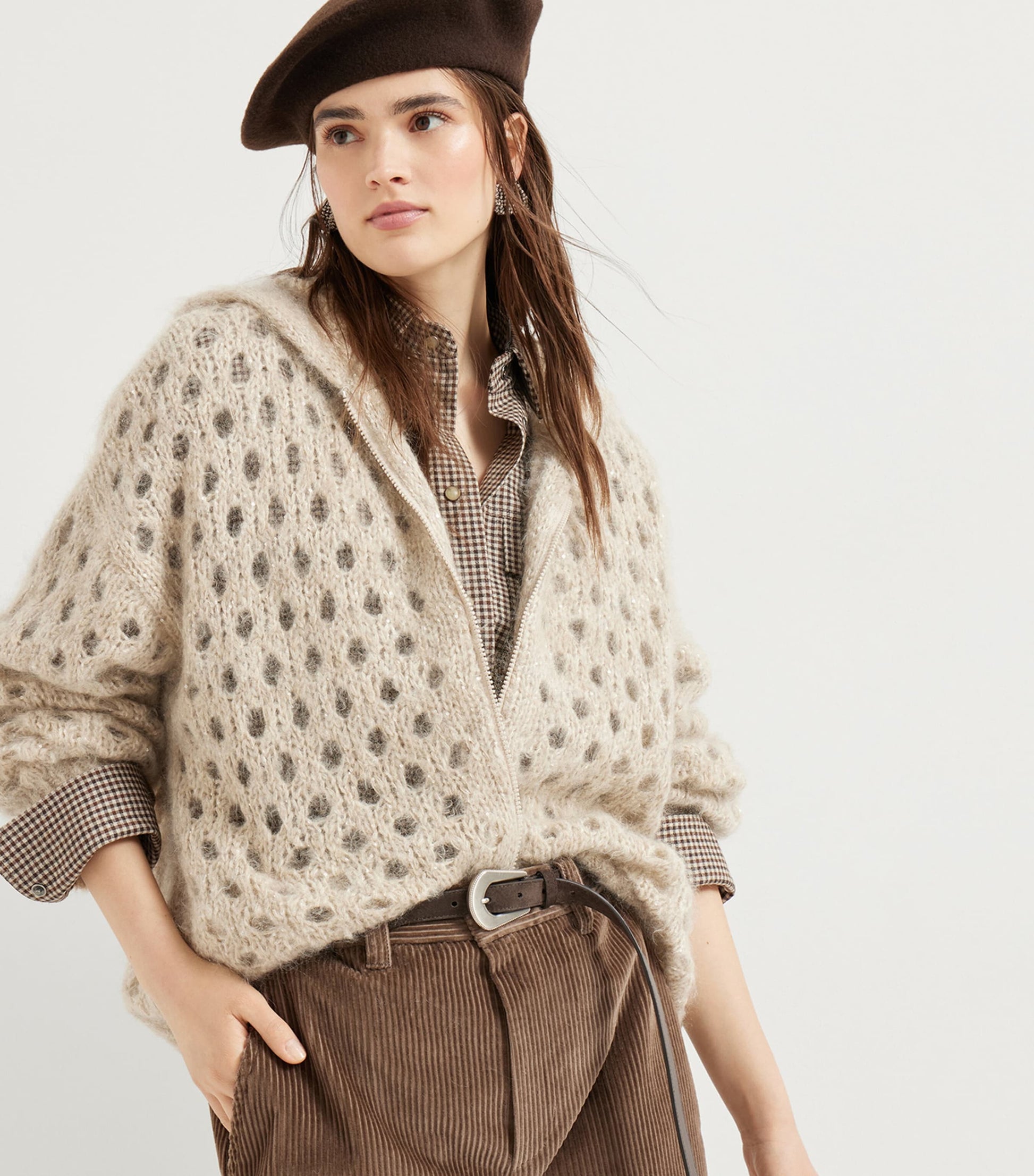 Beige Mohair-Blend Dazzling Net Cardigan