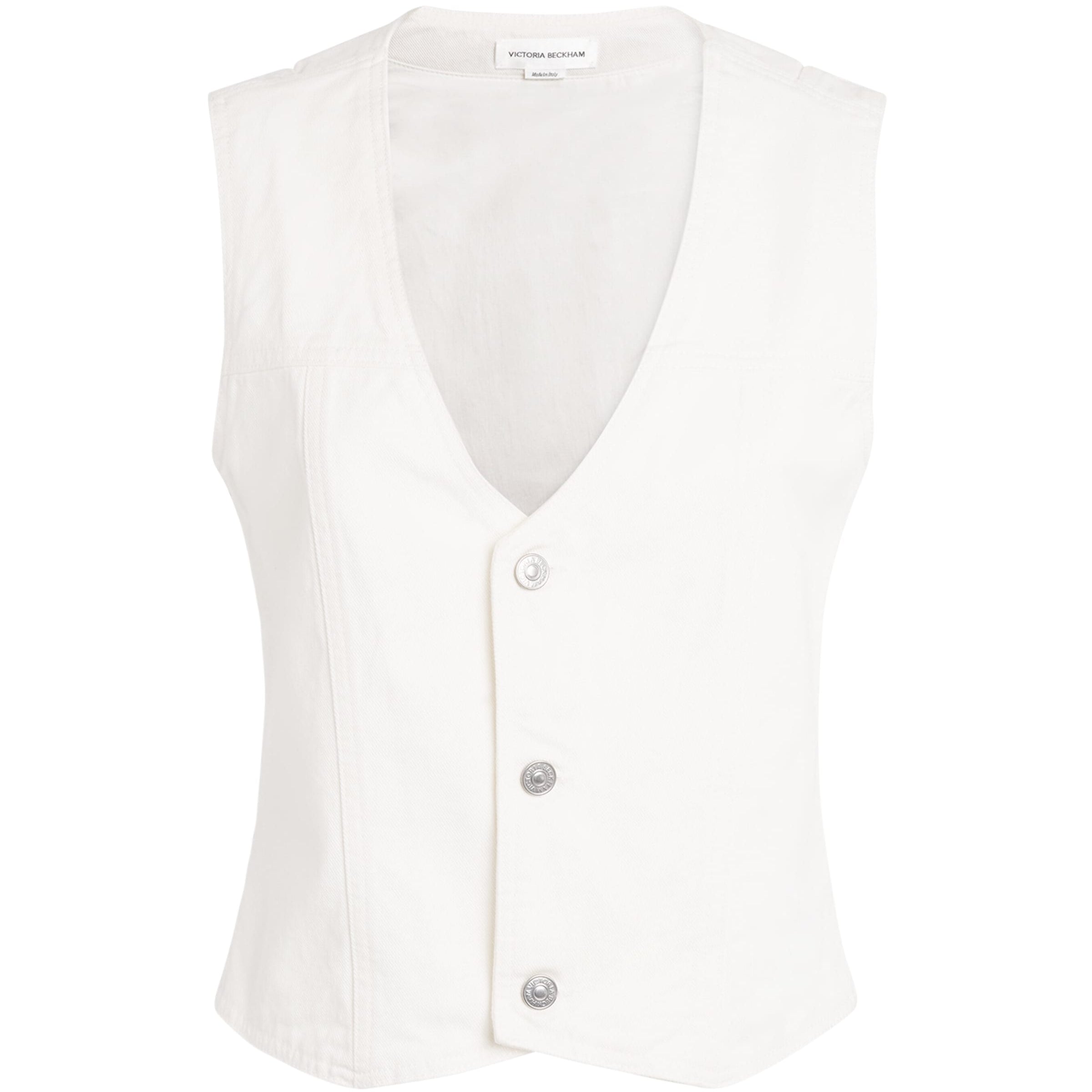 Victoria Beckham White Denim V-Neck Waistcoat