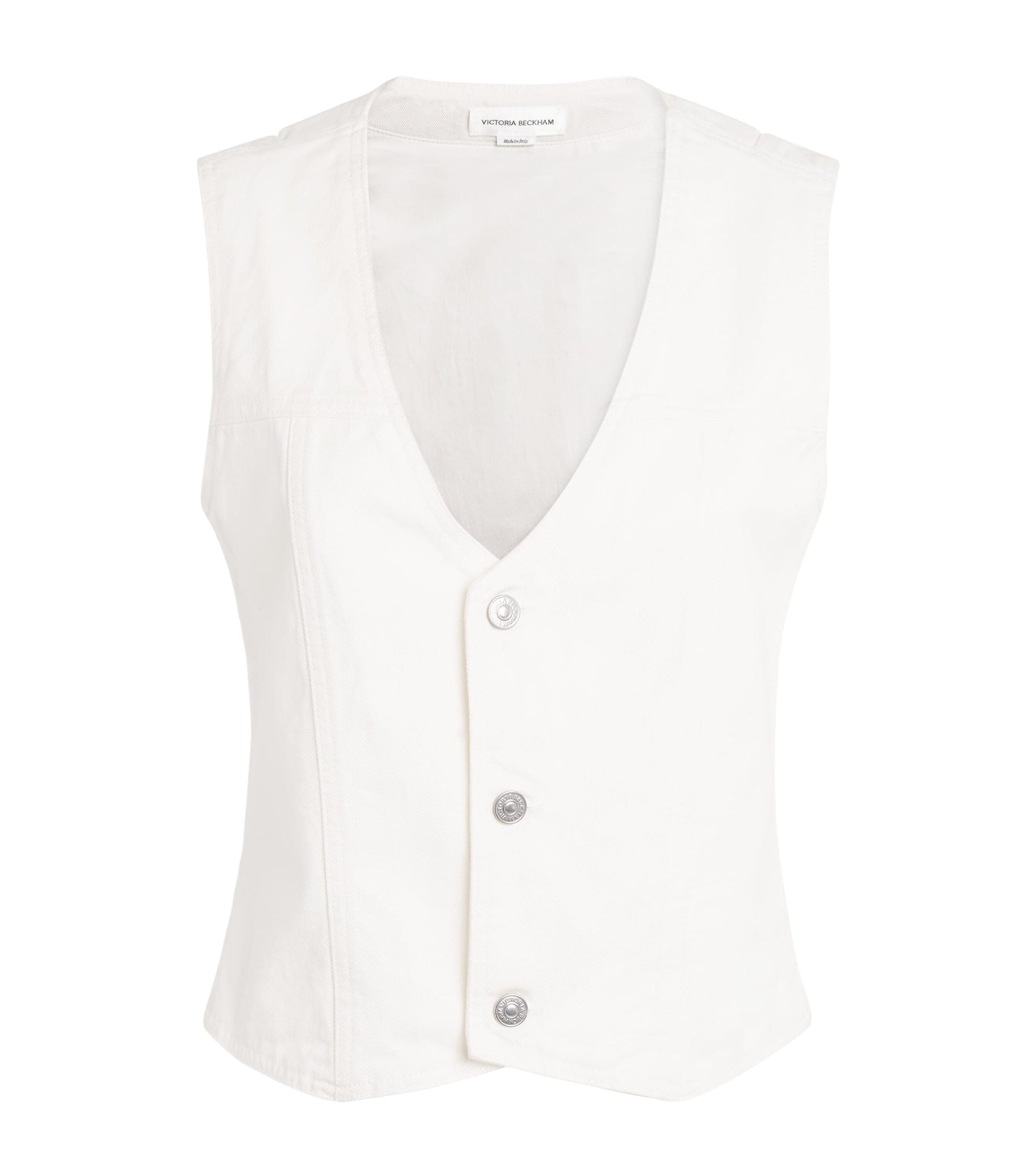 Victoria Beckham White Denim V-Neck Waistcoat