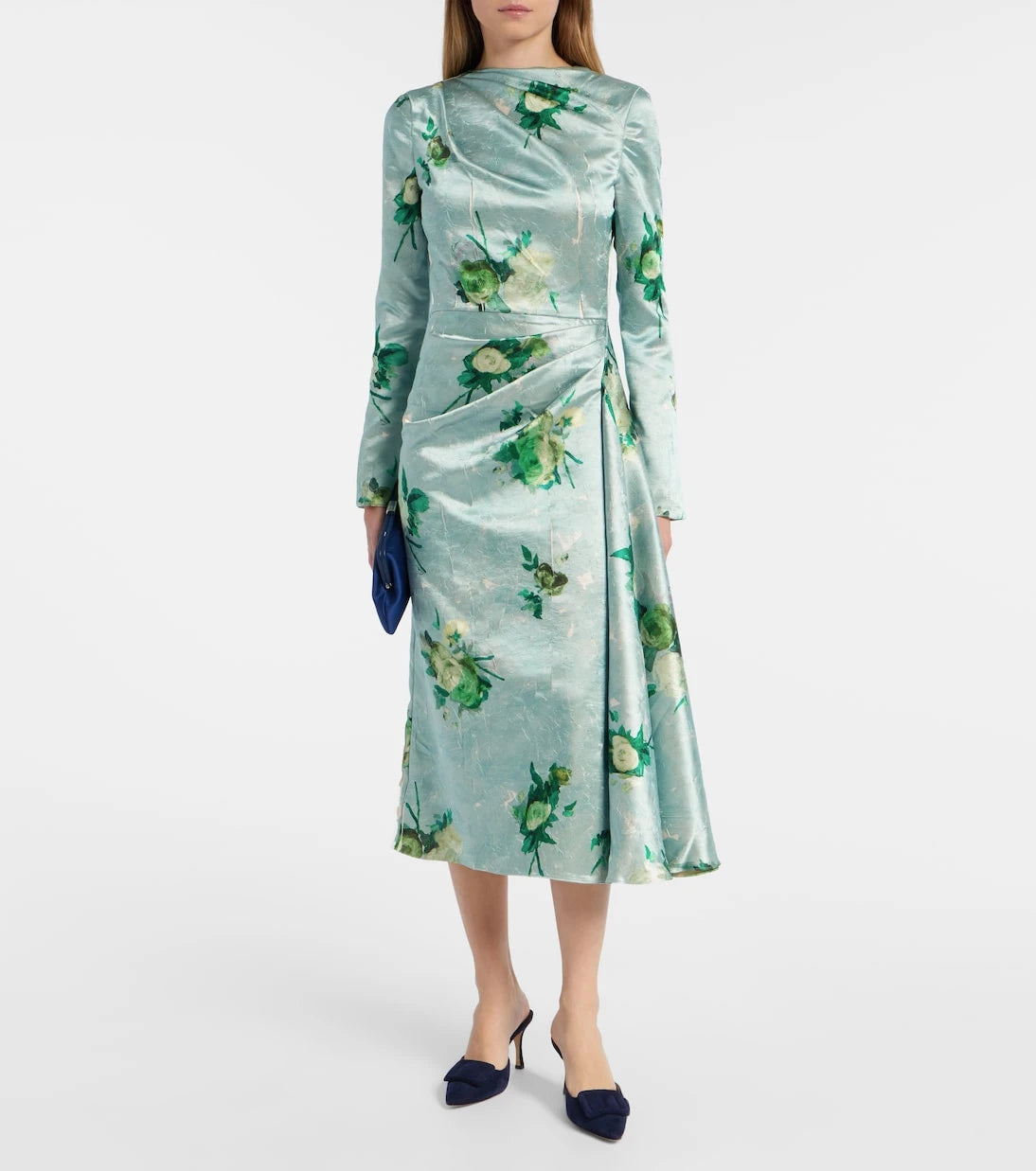 Erdem - Draped floral satin midi dress