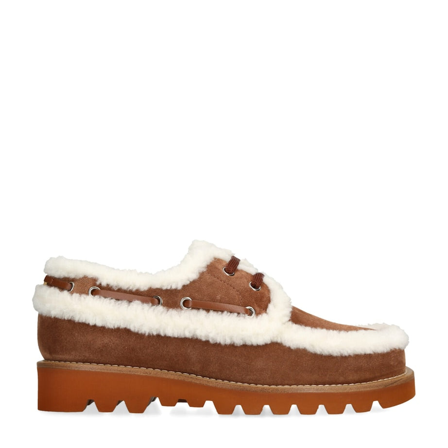 Valentino Garavani Brown Suede Palm Avenue Boat Shoes
