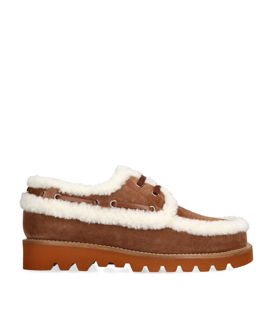 Valentino Garavani Brown Suede Palm Avenue Boat Shoes