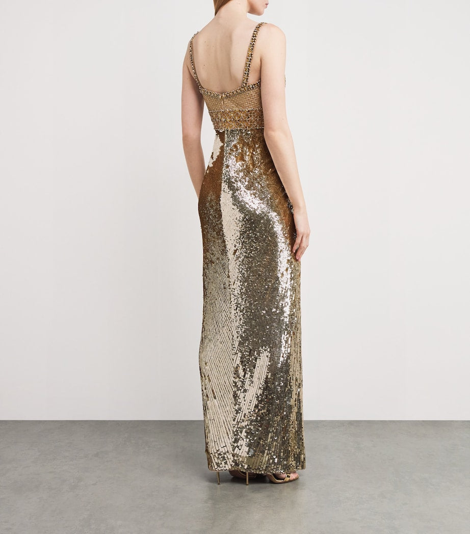 Jenny Packham Gold Embellished Only You Maxi Dress