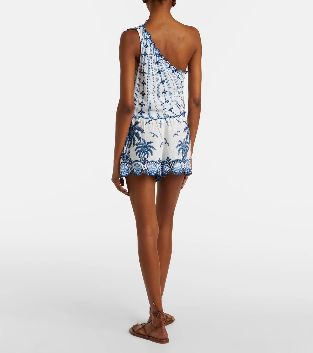 Farm Rio - Coast Star embroidered linen-blend shorts