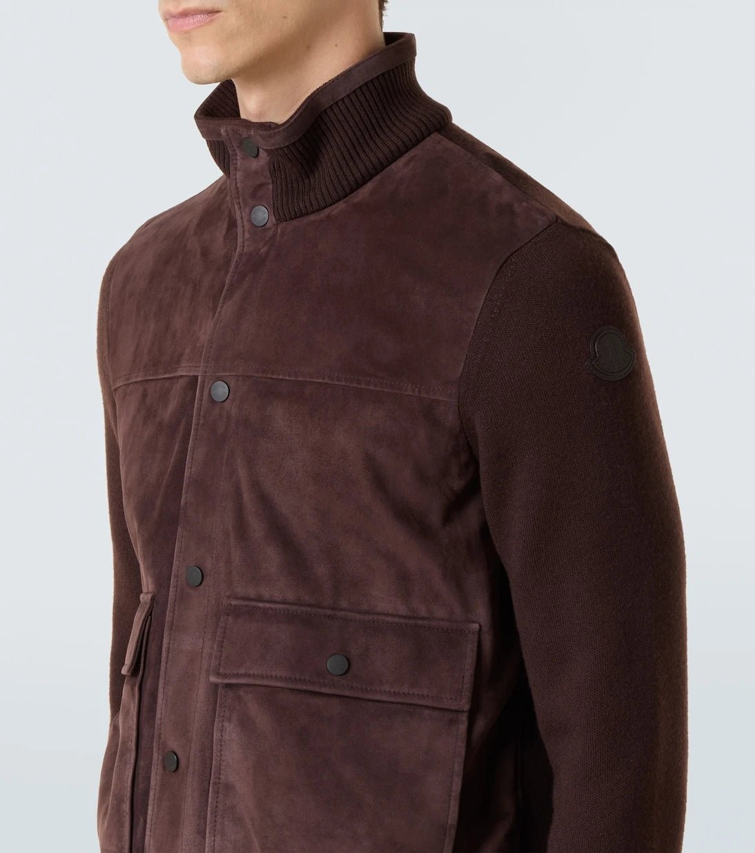 Moncler - Paneled suede and wool jacket