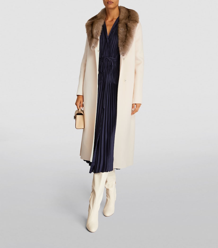 Beige Wool-Cashmere Sable-Trim Coat