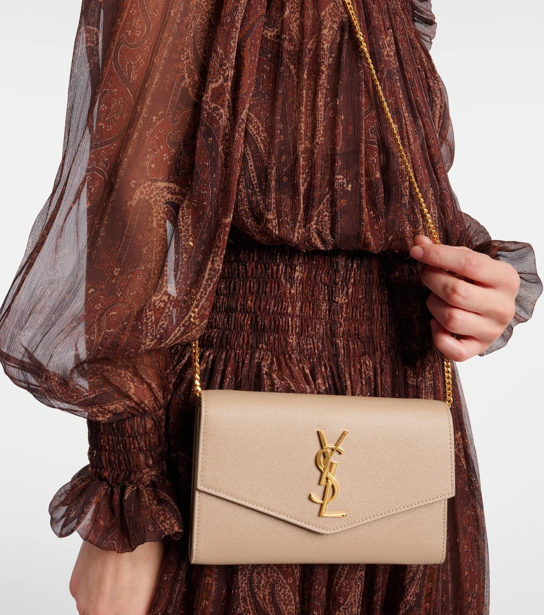 Saint Laurent - Uptown leather wallet on chain
