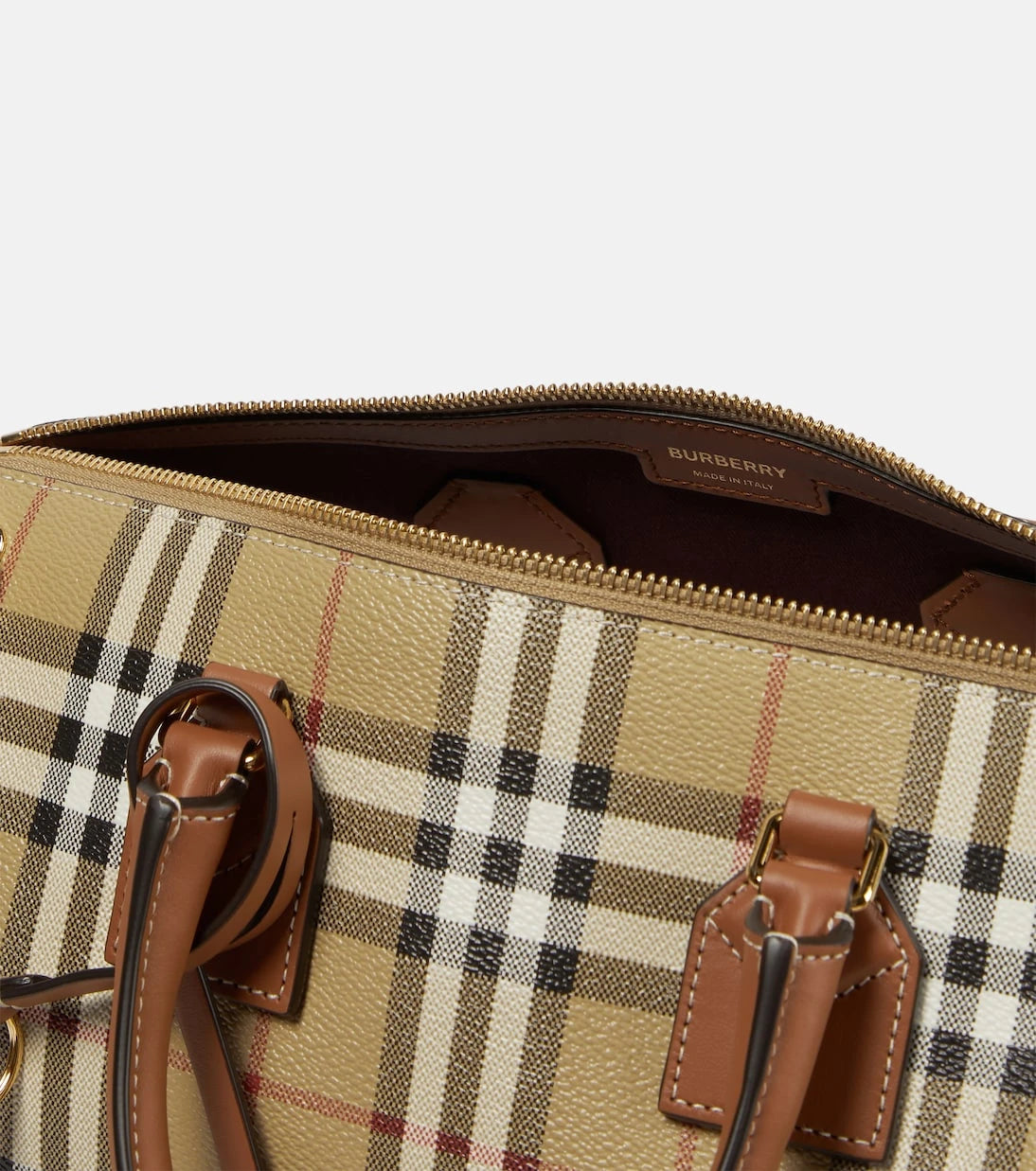 Burberry - حقيبة يد توت قماش متوسطة كاروهات بربري