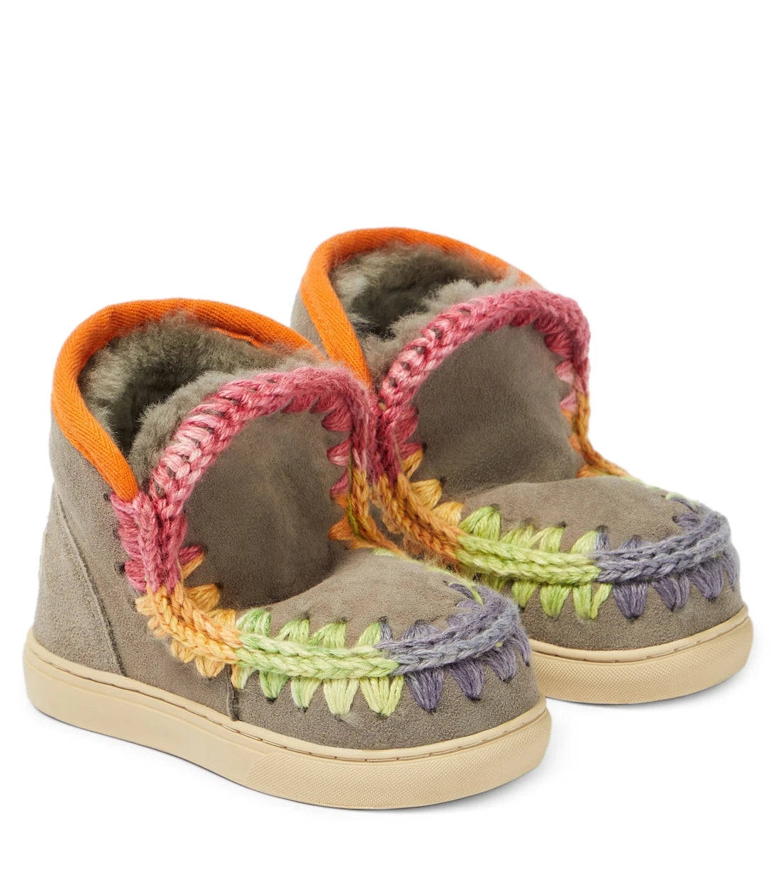 Mou Kids - Crochet-trimmed suede sneakers