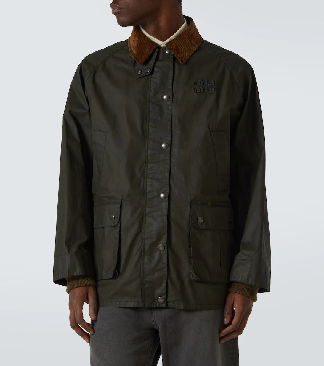 Miu Miu - Corduroy-trimmed poplin field jacket