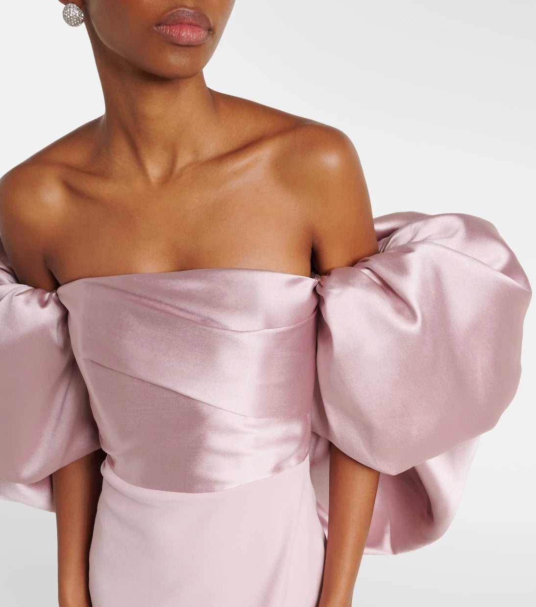 Solace London - Floris satin-trimmed off-shoulder gown
