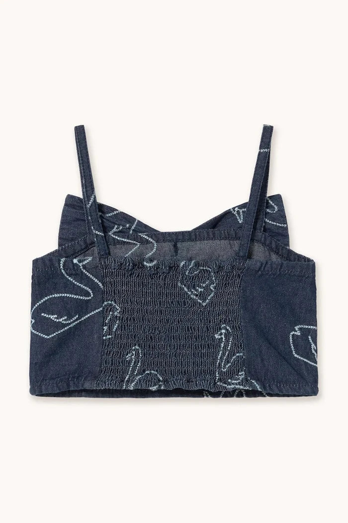 Детска дънкова блуза Tinycottons BIG SWANS DENIM BOW TOP