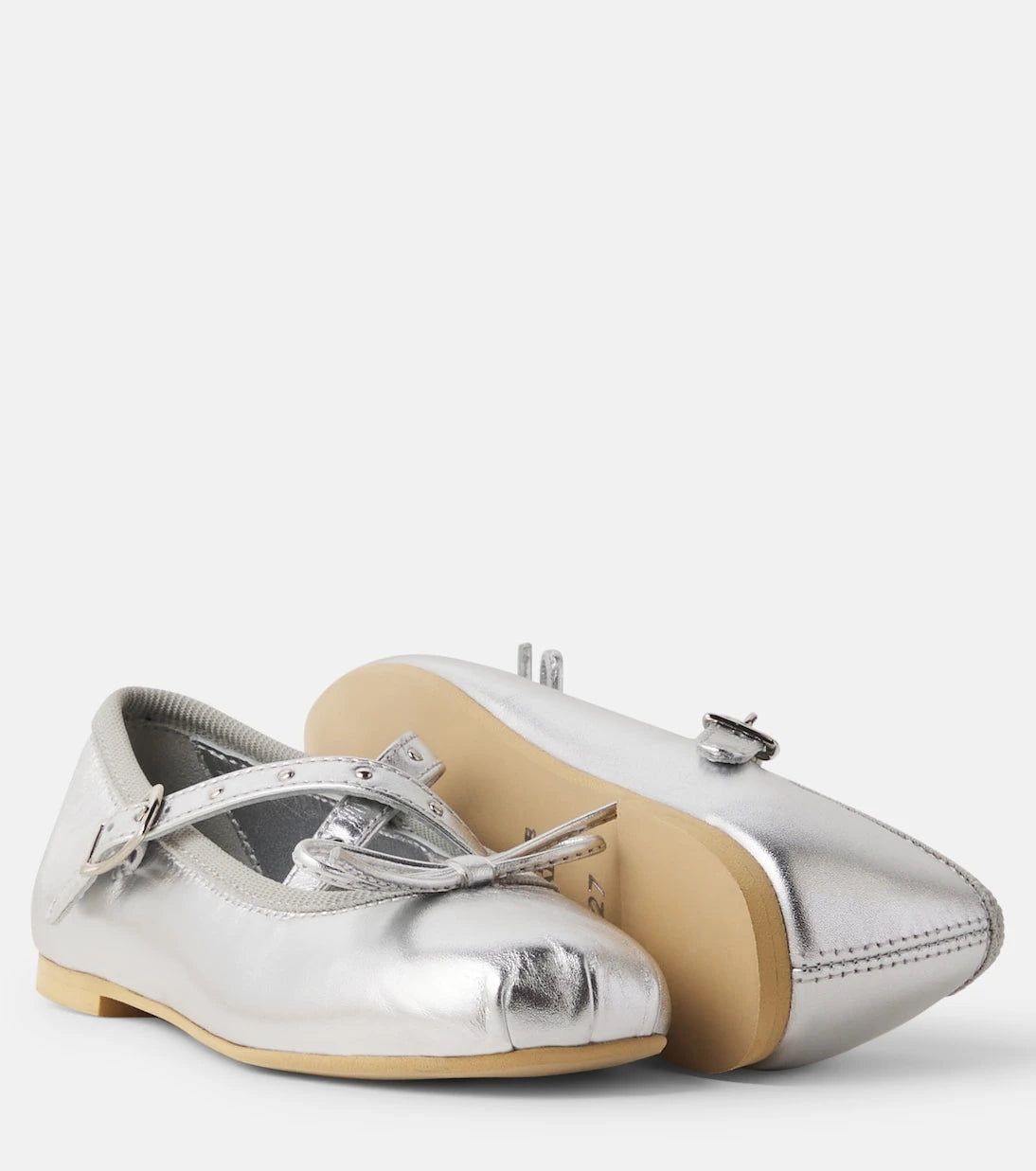 Monnalisa - Bow-detail metallic leather ballet flats